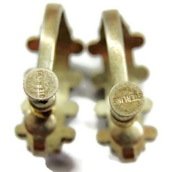 Green Tribal Turquoise Vintage Sterling Silver 925 Screw Back Earrings Patina - Picture 5 of 11